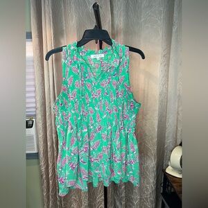Rose & Olive Green Smocked Sleeveless Blouse